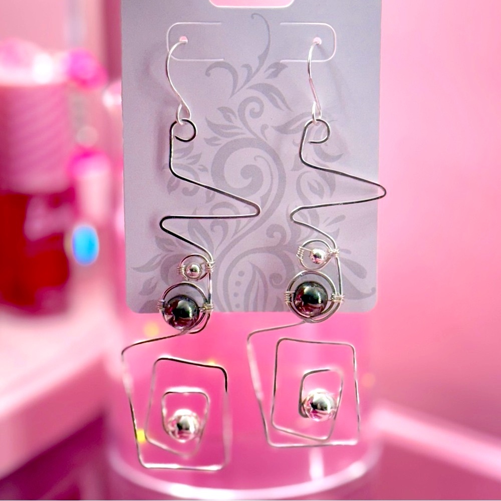 Handmade Earrings Handcrafted With Love Silver Grey Dangle Design